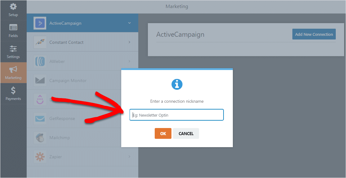 name activecampaign form connection in wordpress