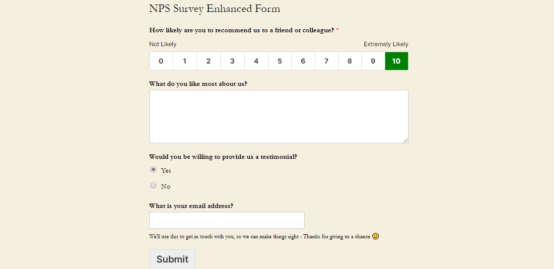 nps enhanced survey form