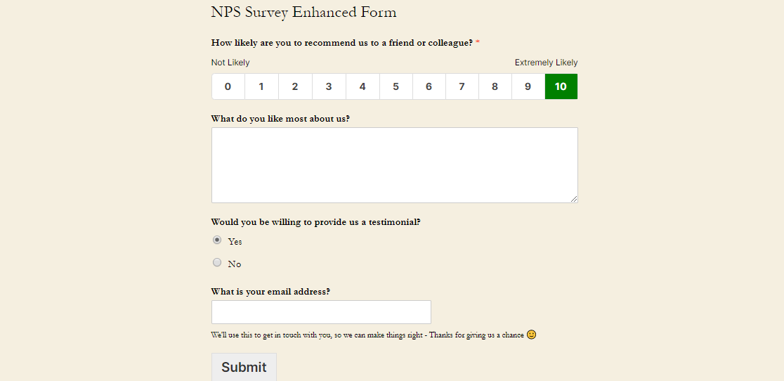 Net Promoter Score Nps Survey Form Template Formidable Forms My