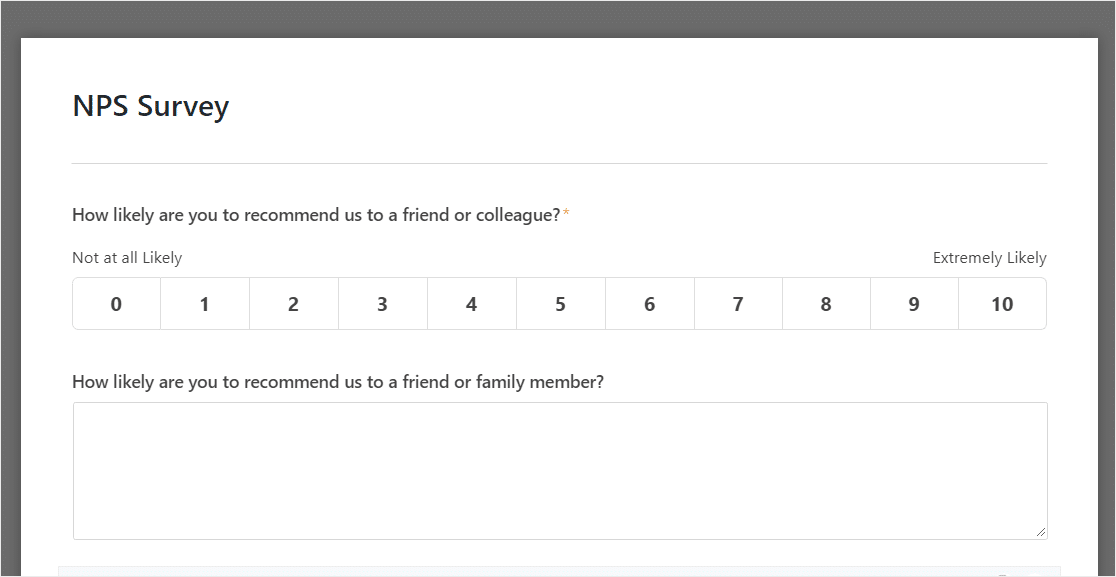 nps survey on wpforms