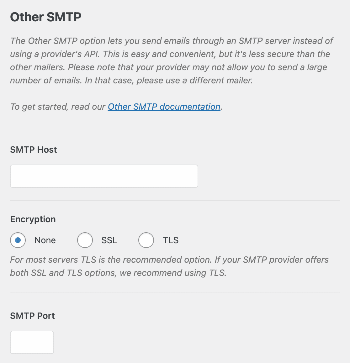 Additional settings for the Other SMTP mailer in WP Mail SMTP