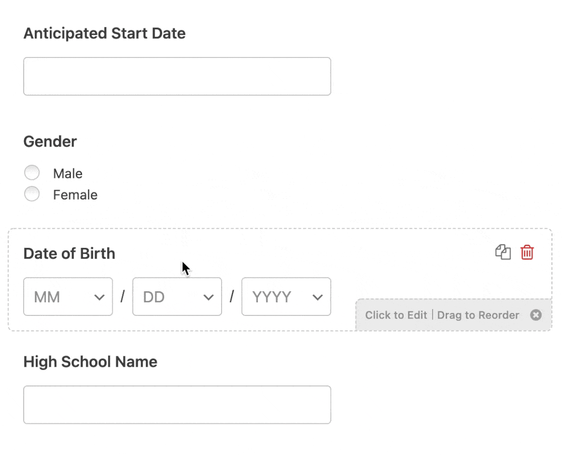 Rearranging fields in the Enrollment Form template