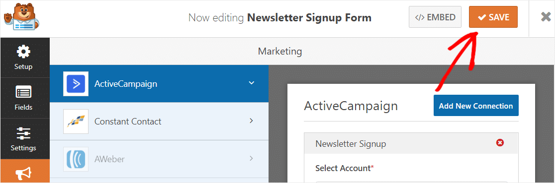 save activecampaign form settings
