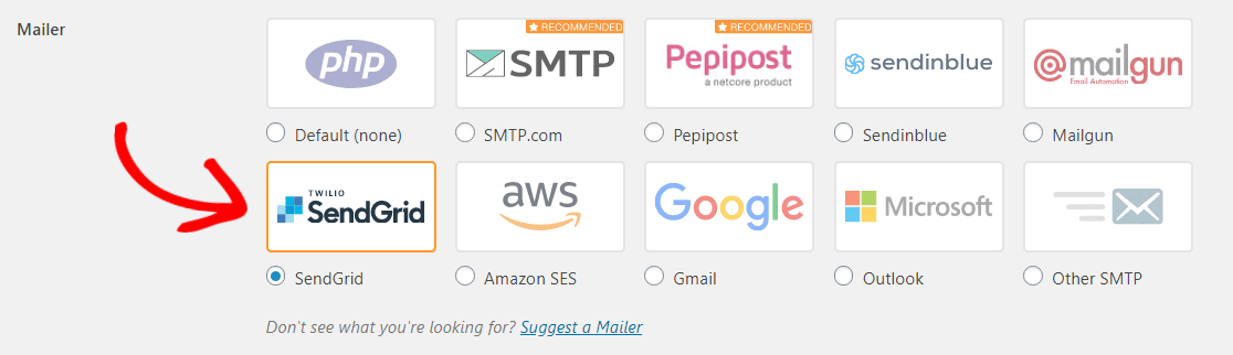 select sendgrid mailer option in wpmailsmtp