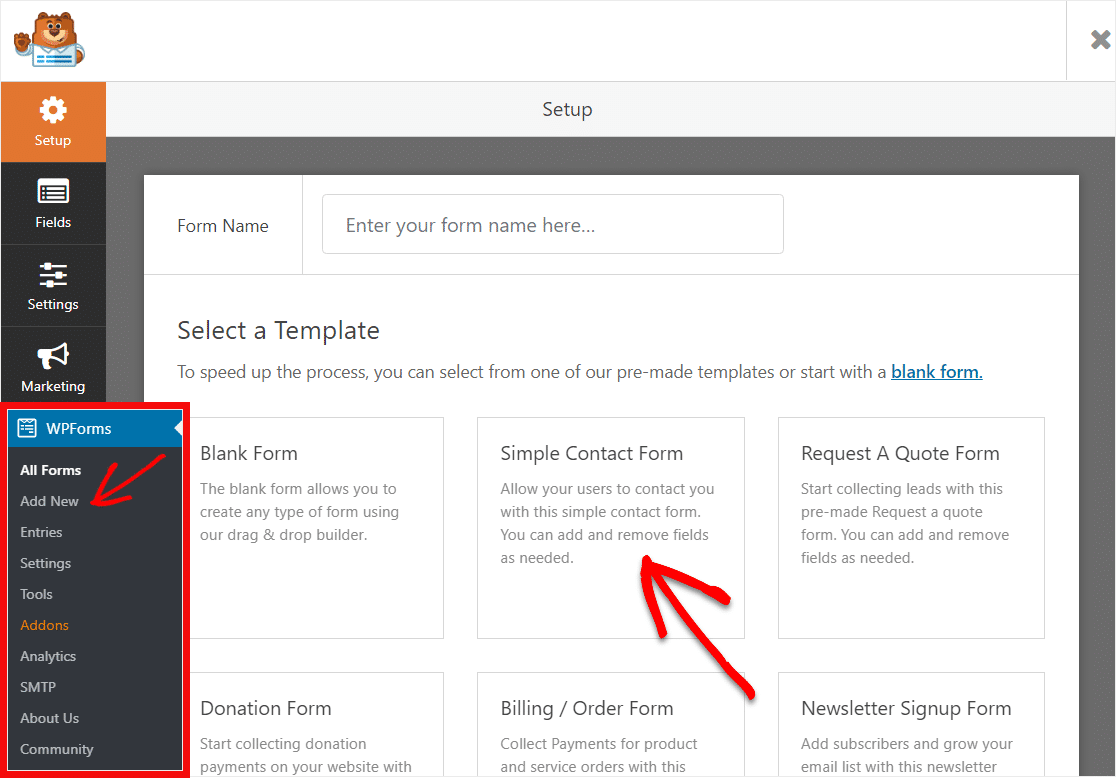 select simple contact form template to create range slider