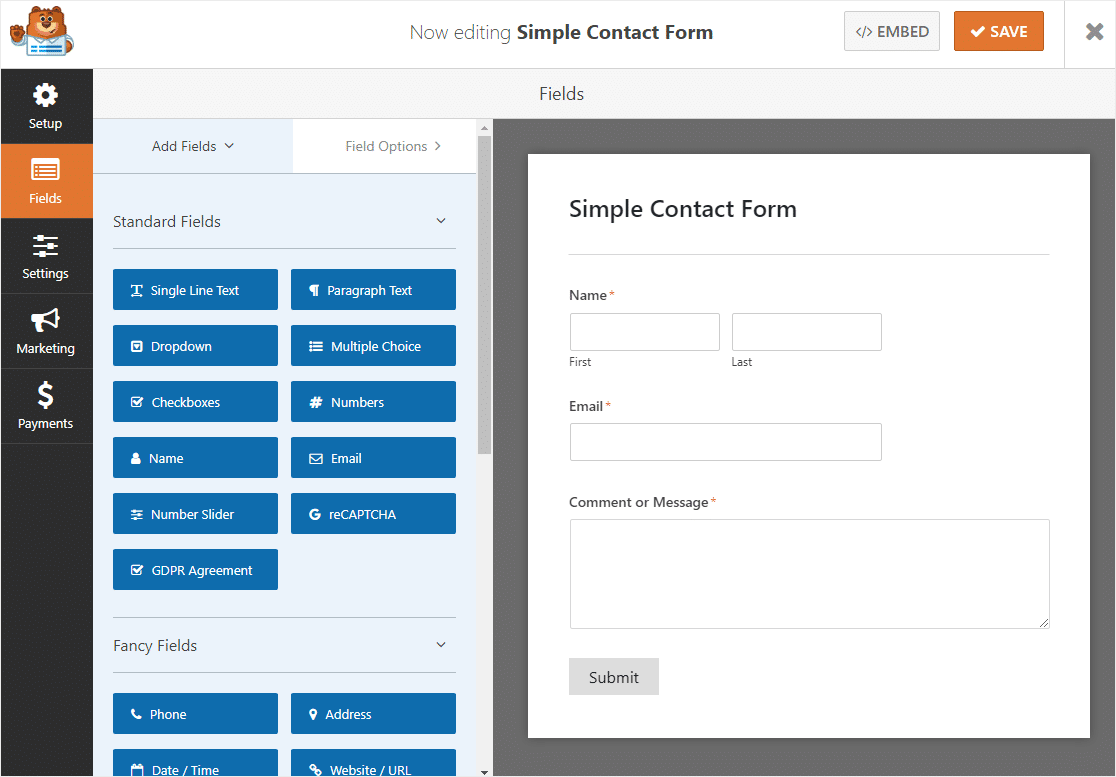 simple contact form template before range slider