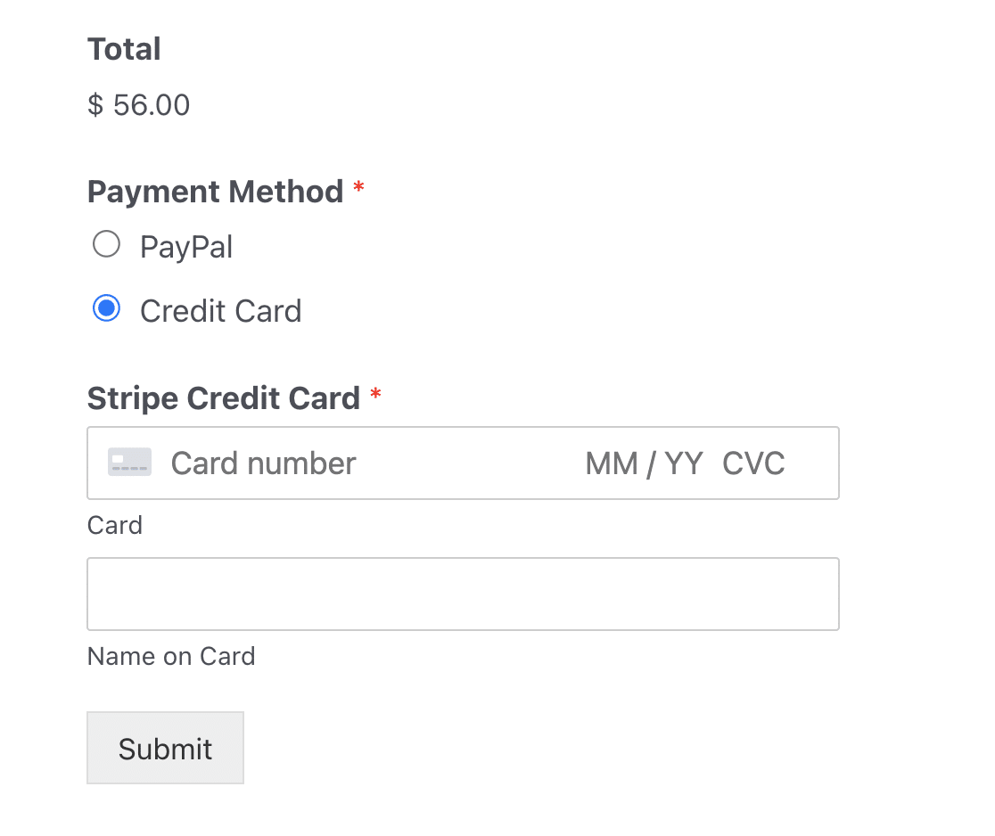 A Stripe Credit Card field in WPForms