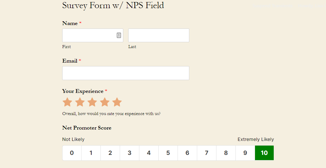 survey form with nps field