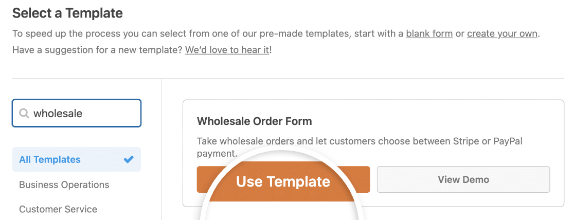 WPForms wholesale order form template as an alternative to a WooCommerce wholesale order form