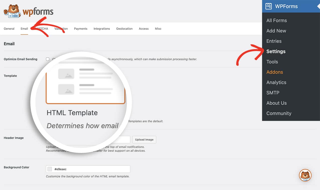 In your WPForms Settings on the Email tab, this tutorial is using the HTML Email Template setting