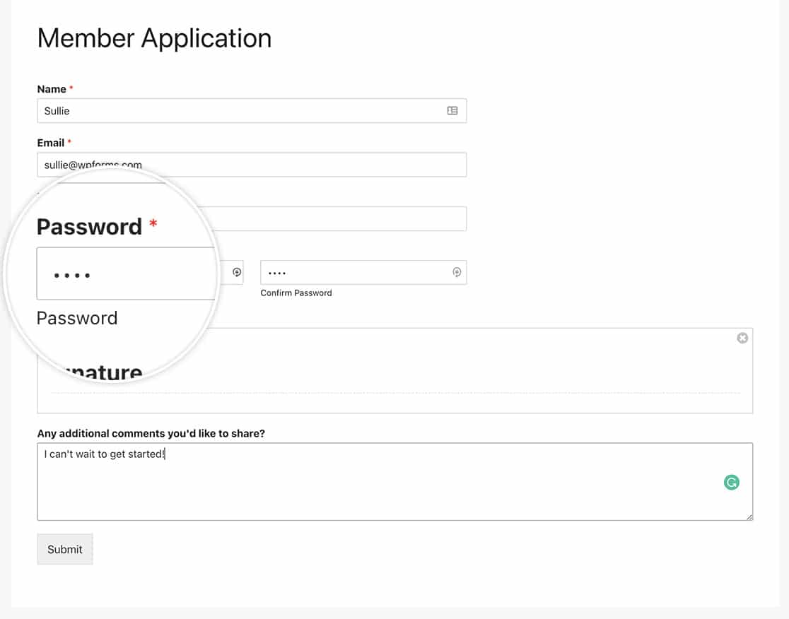 Sublabels on Password field by default appear below the form field