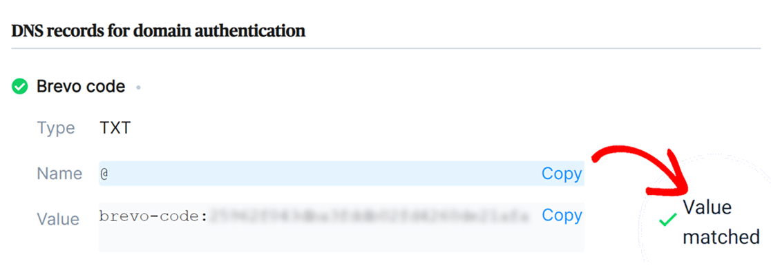Brevo dns record verified
