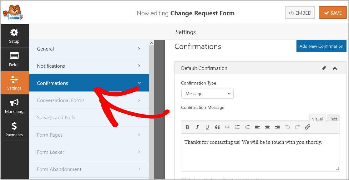 Confirmations Change Form