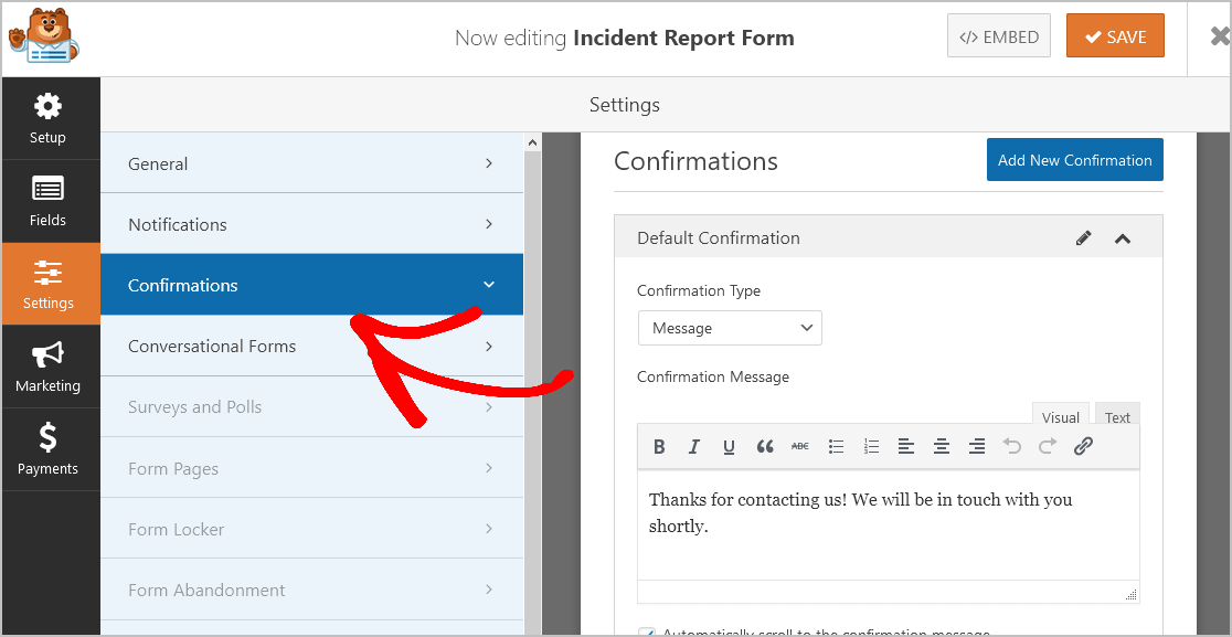 Confirmations Incident Report Form