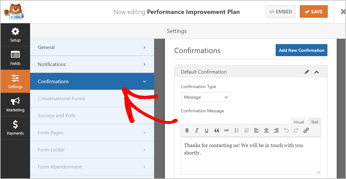 Confirmations Performance Improvement Plan Form