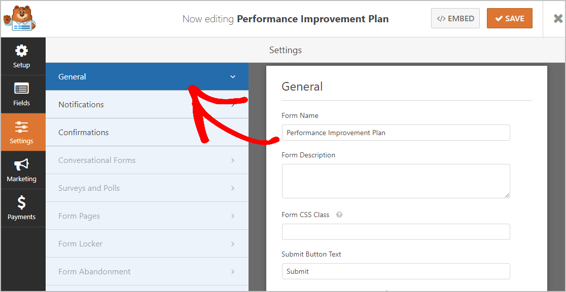 General Setting Personal Performance Improvement Form