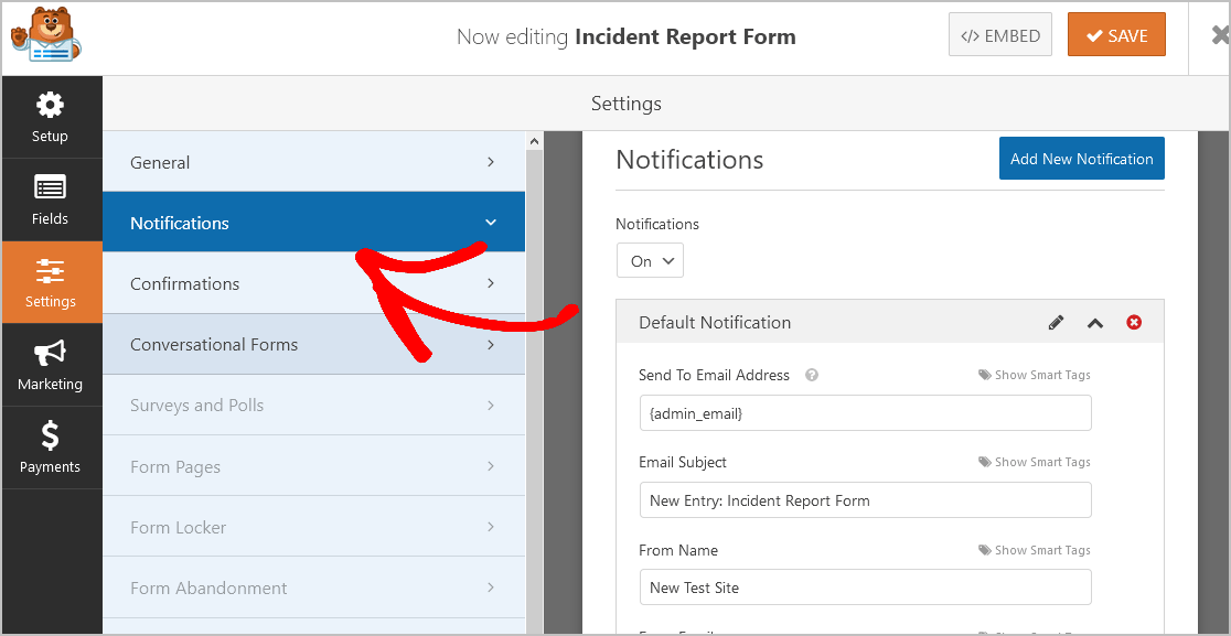 Notification Incident Report Form