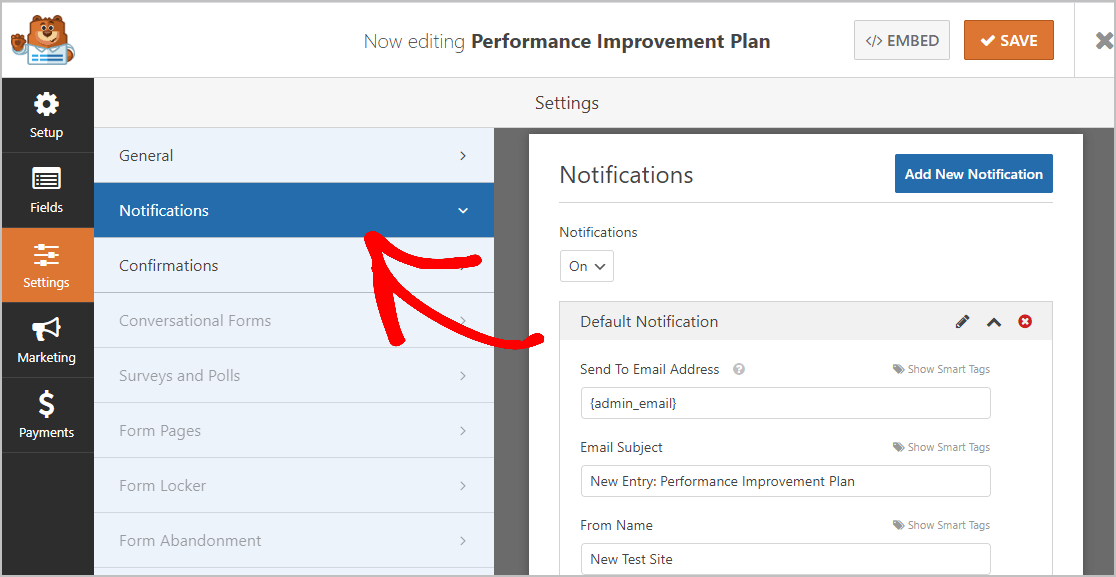 Notifications Performance Improvement Plan Form