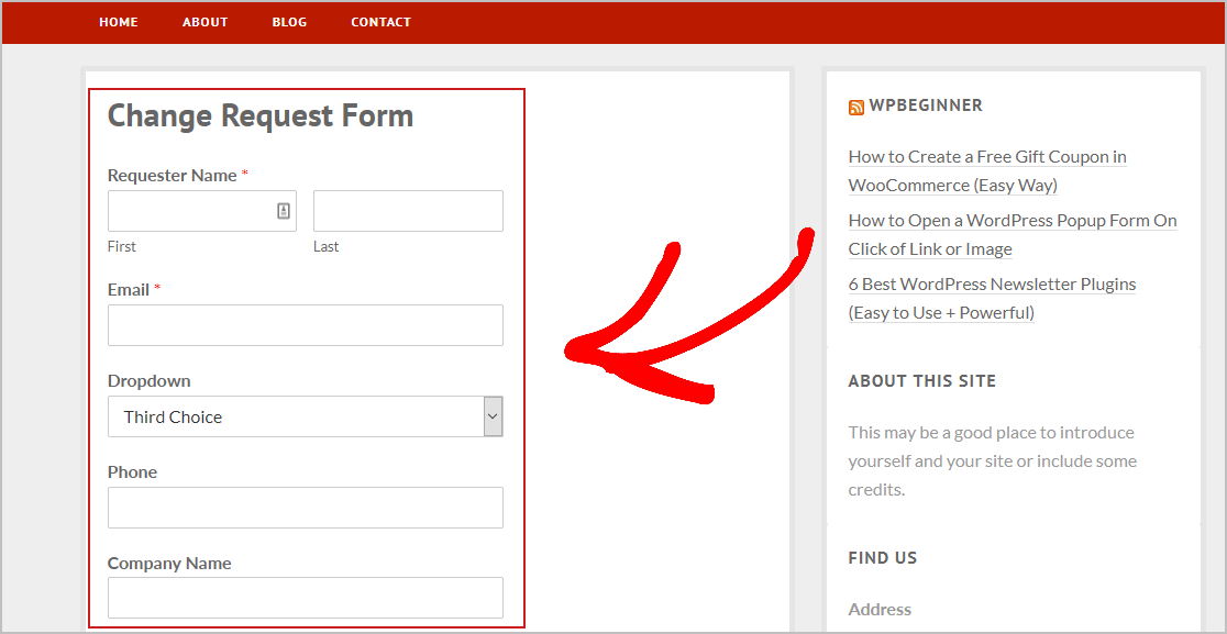 Preview Change Request Form