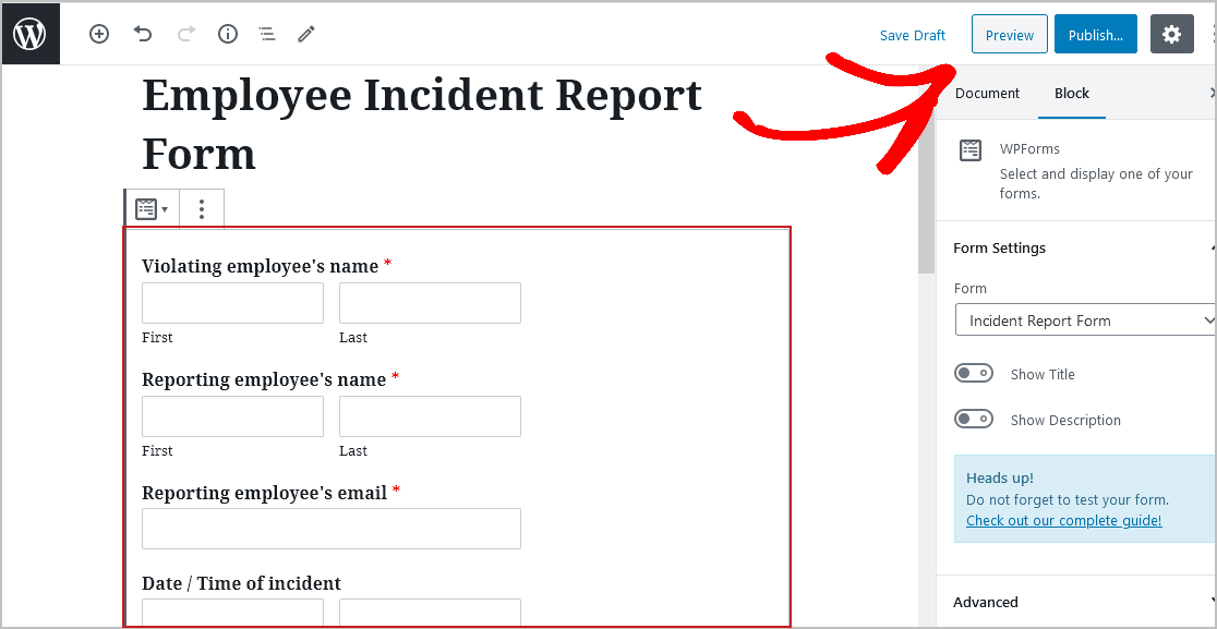 Preview Incident Reprot Form