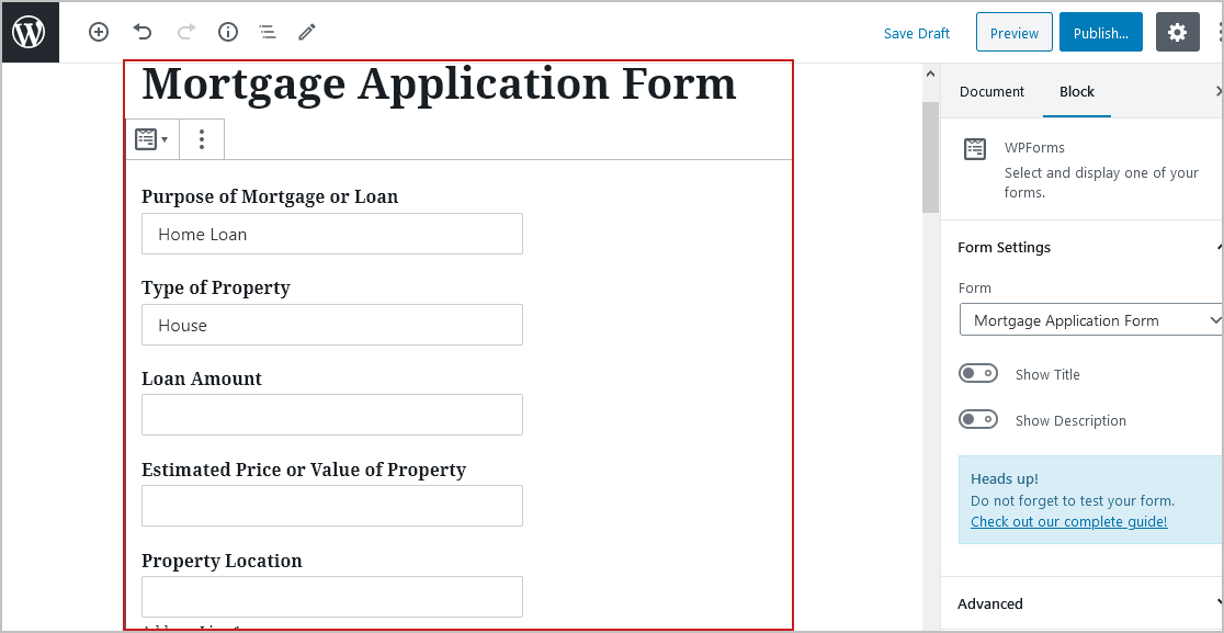 Preview Mortgage Form