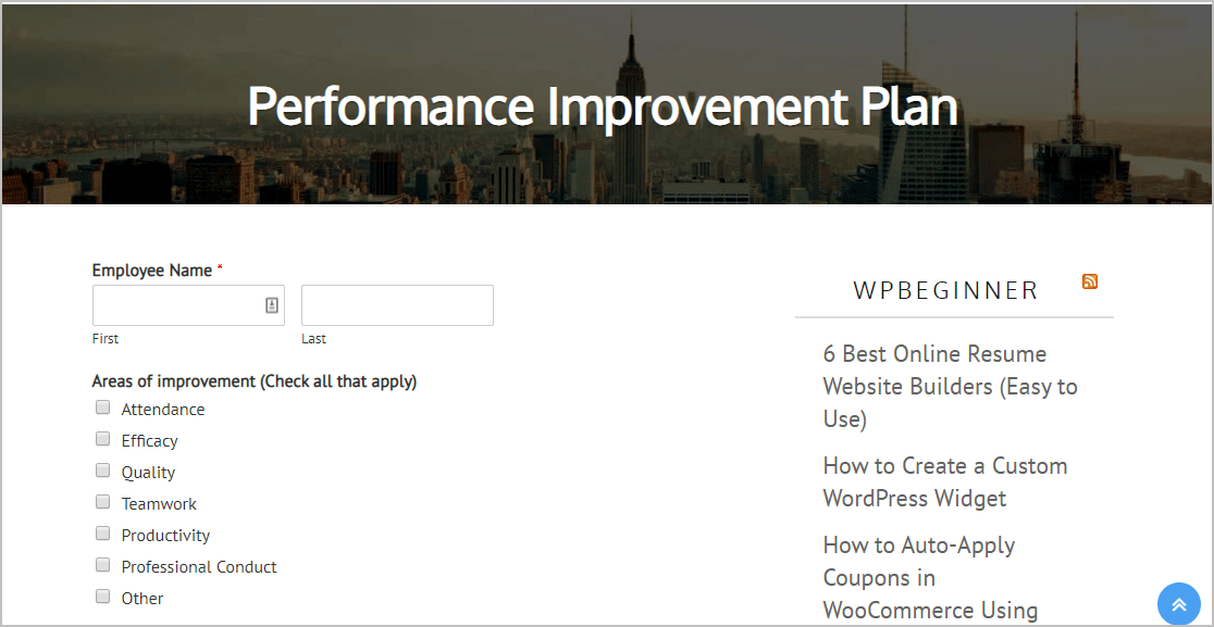 Preview Performance Improvement Form