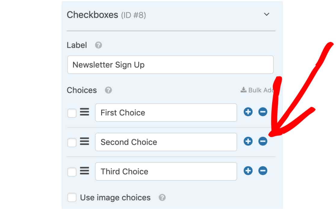 Remove extra options from checkboxes field
