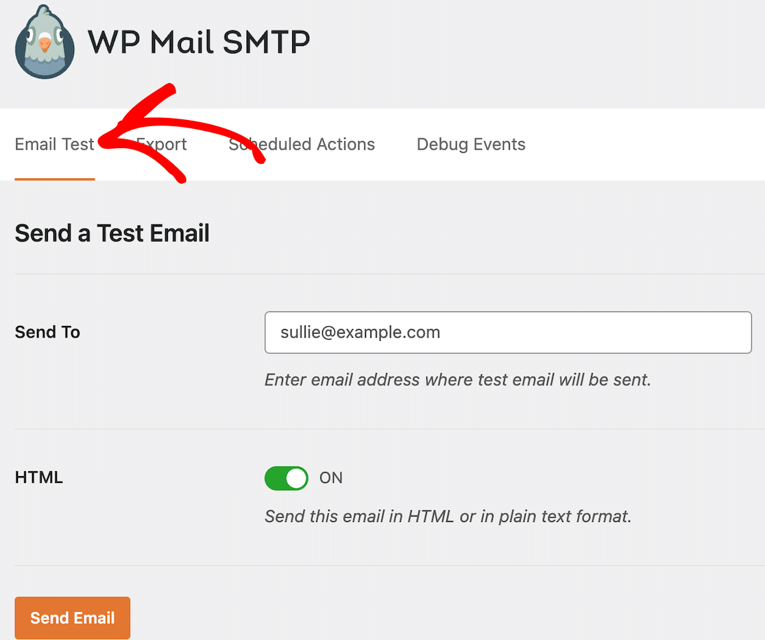 Sending a test email in WP Mail SMTP