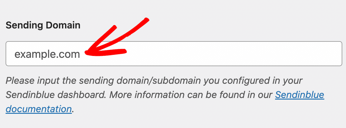 Entering the Sending Domain for Sendinblue in WP Mail SMTP
