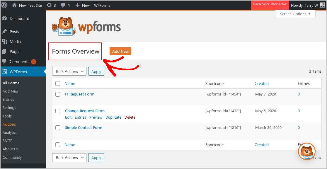 WPForms Overview Page