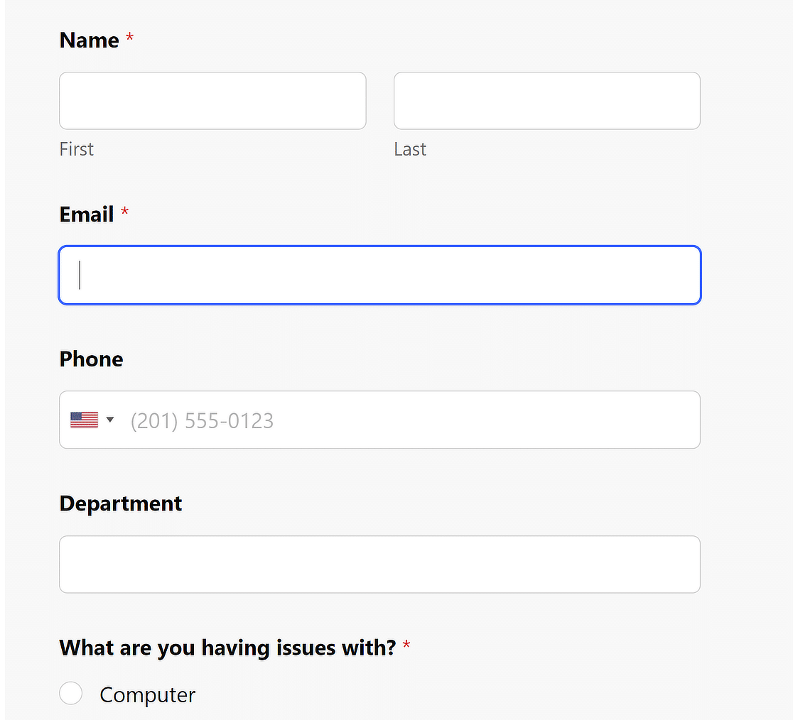 IT request form embedded