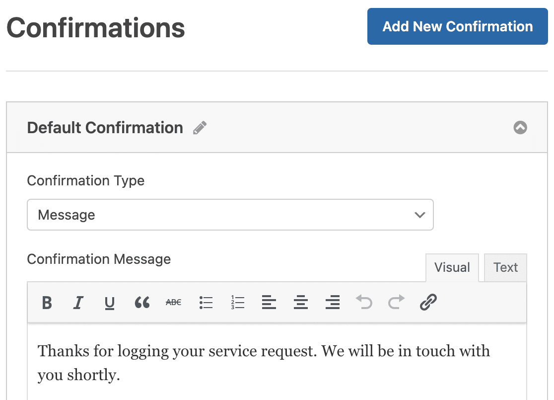IT service request confirmation message