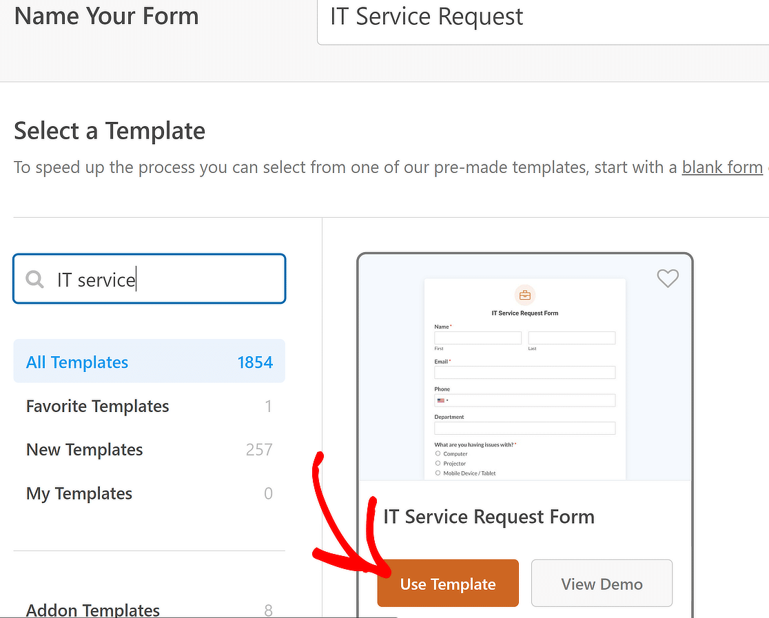 IT service request form template