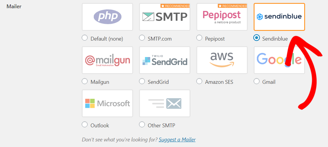 pick the sendinblue mailer wp mail smtp