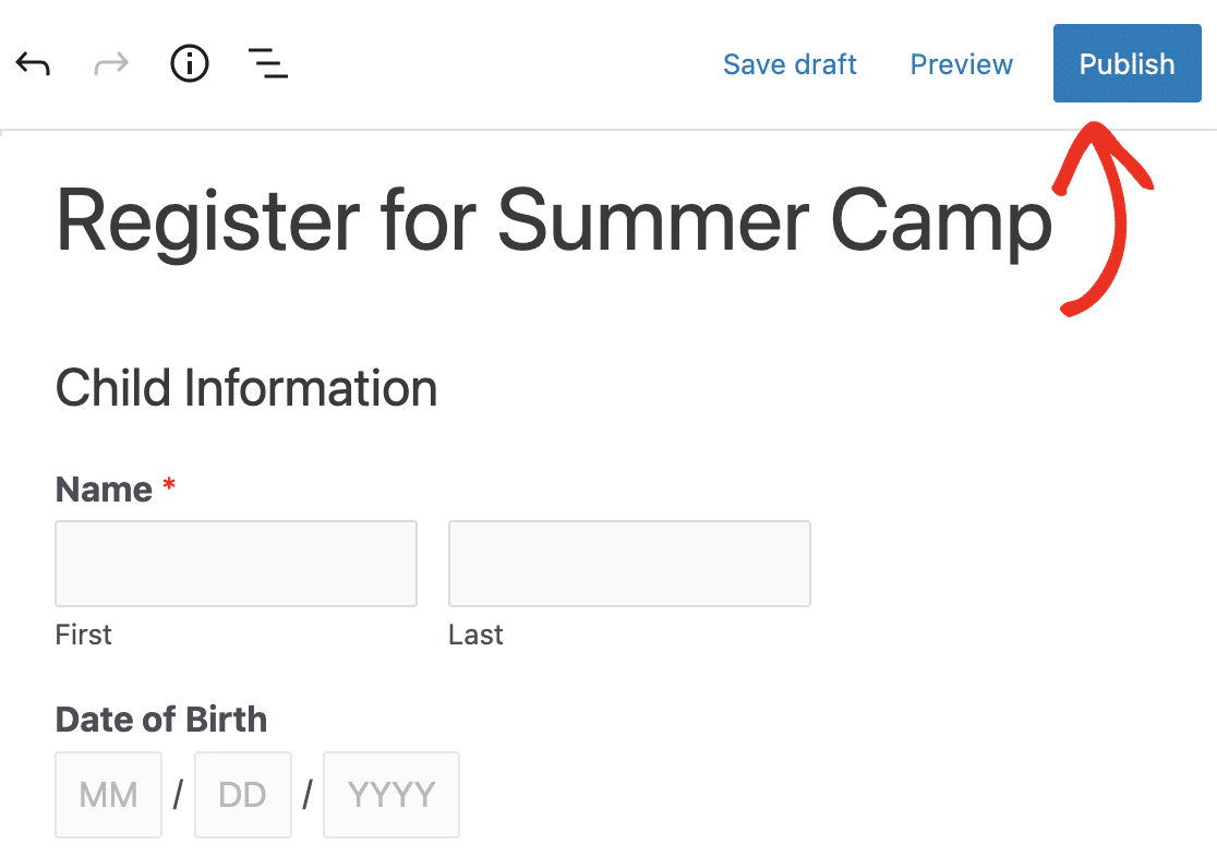 Publishing your summer camp registration form