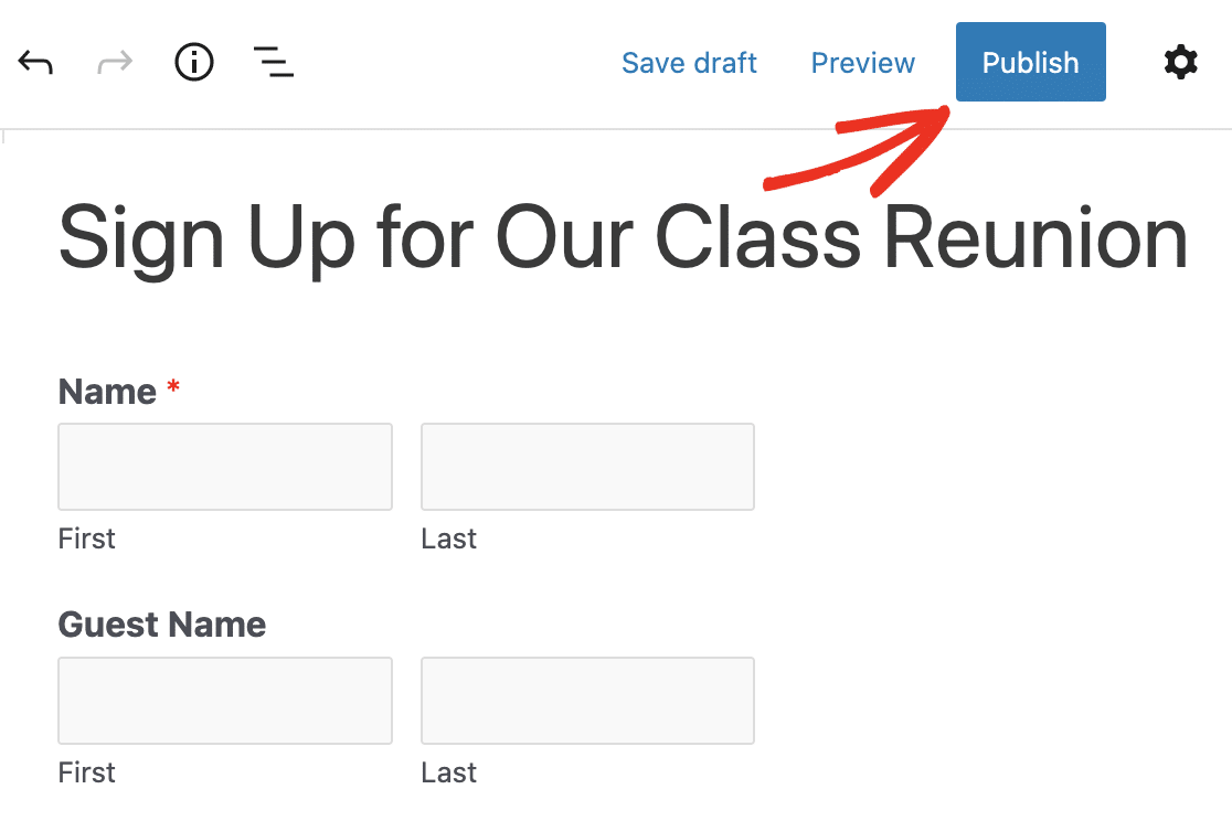 Publishing your class reunion registration form