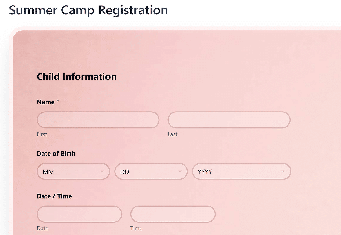 Published registration form