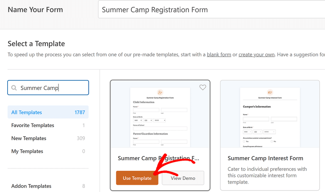 Summer registration form template