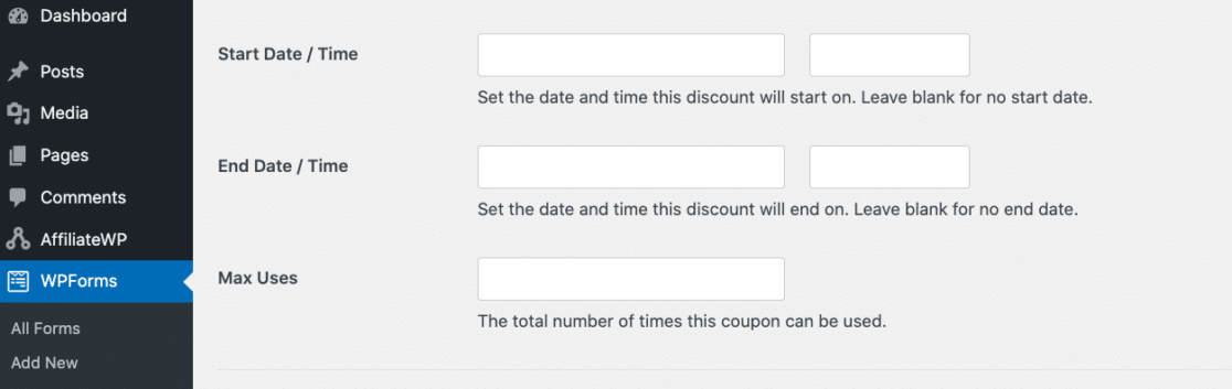 New coupon start and end date