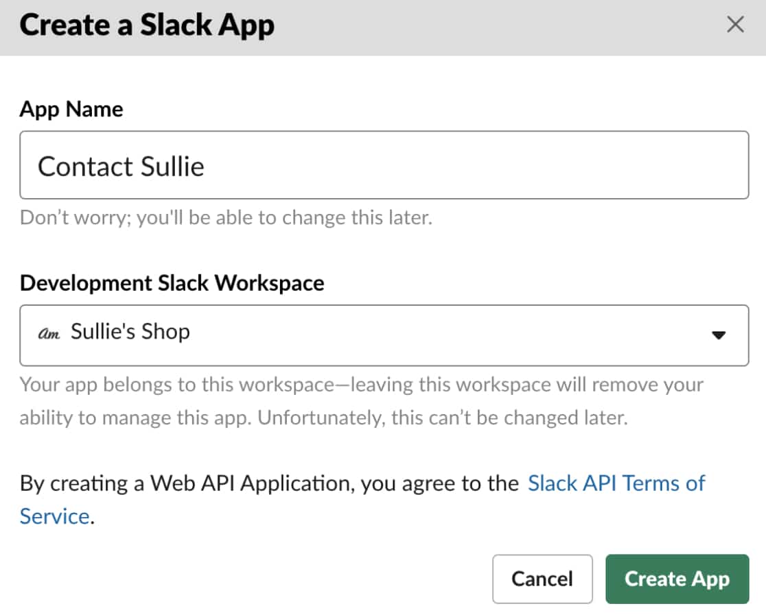 Creating an app in Slack
