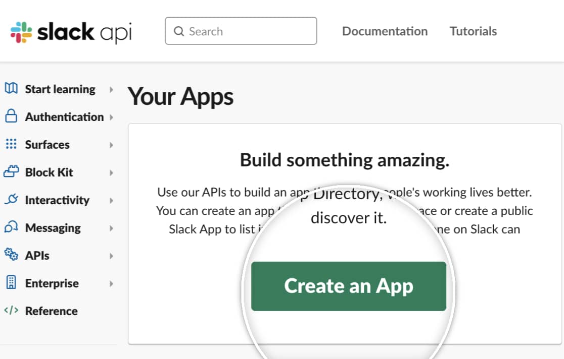 Creating an app in Slack