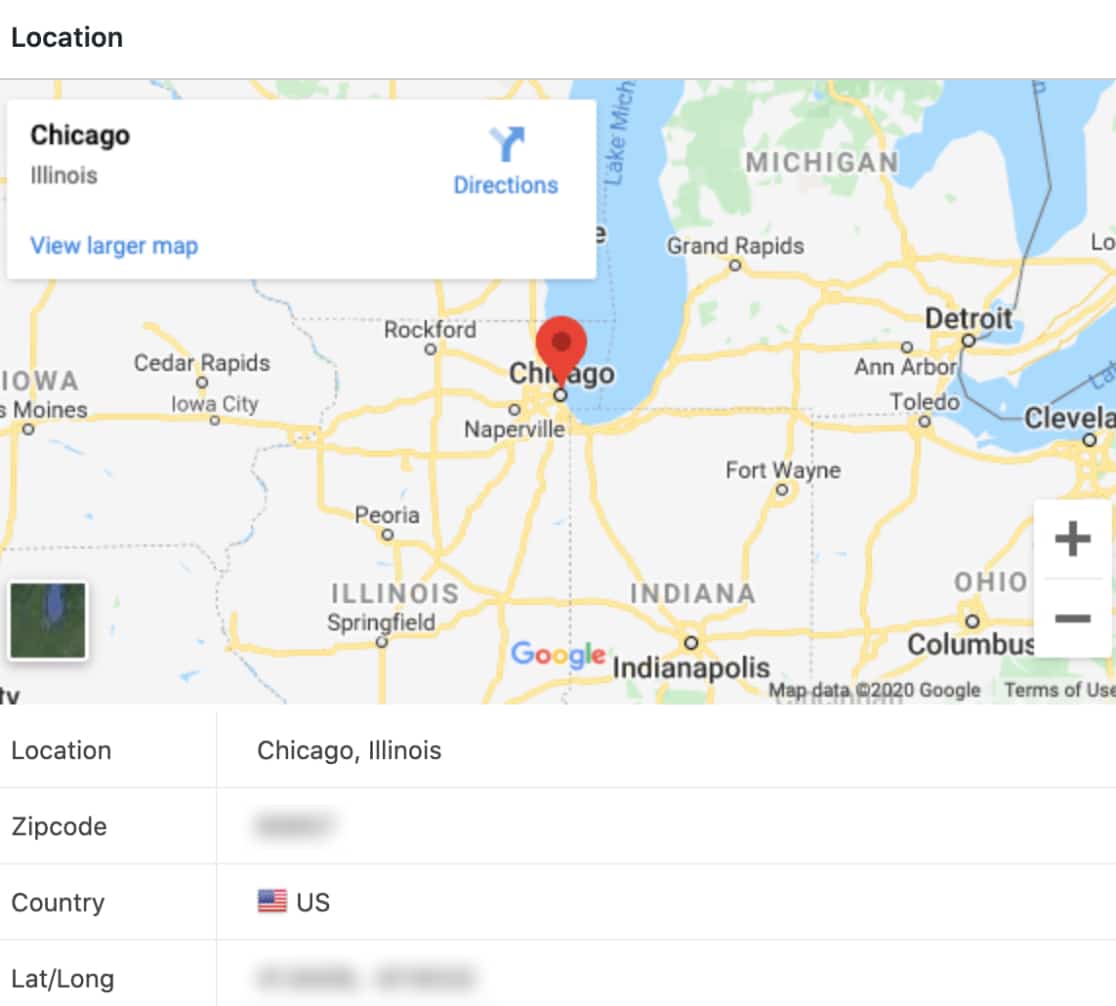 Viewing geolocation information for an entry