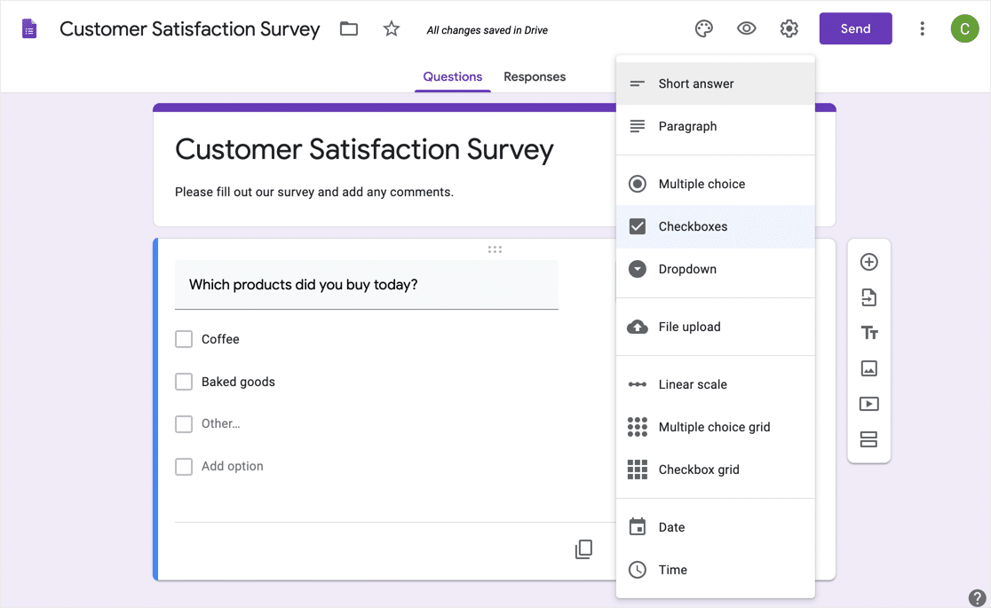 Google Forms builder interface