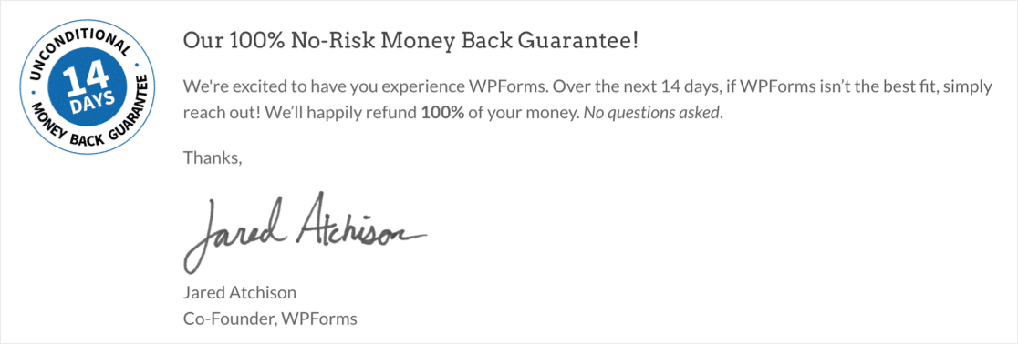 WPForms money-back guarantee