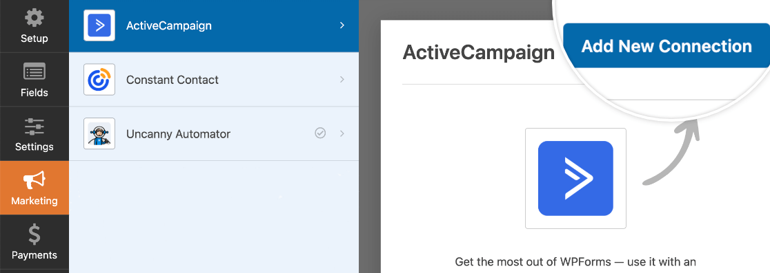 Adding an ActiveCampaign connection to a form