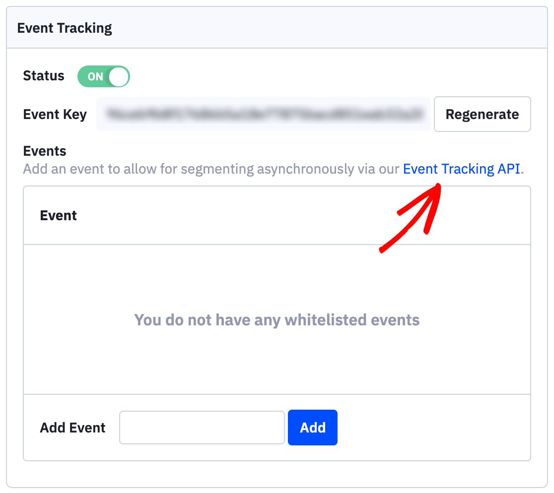 Opening the event tracking API details in ActiveCampaign