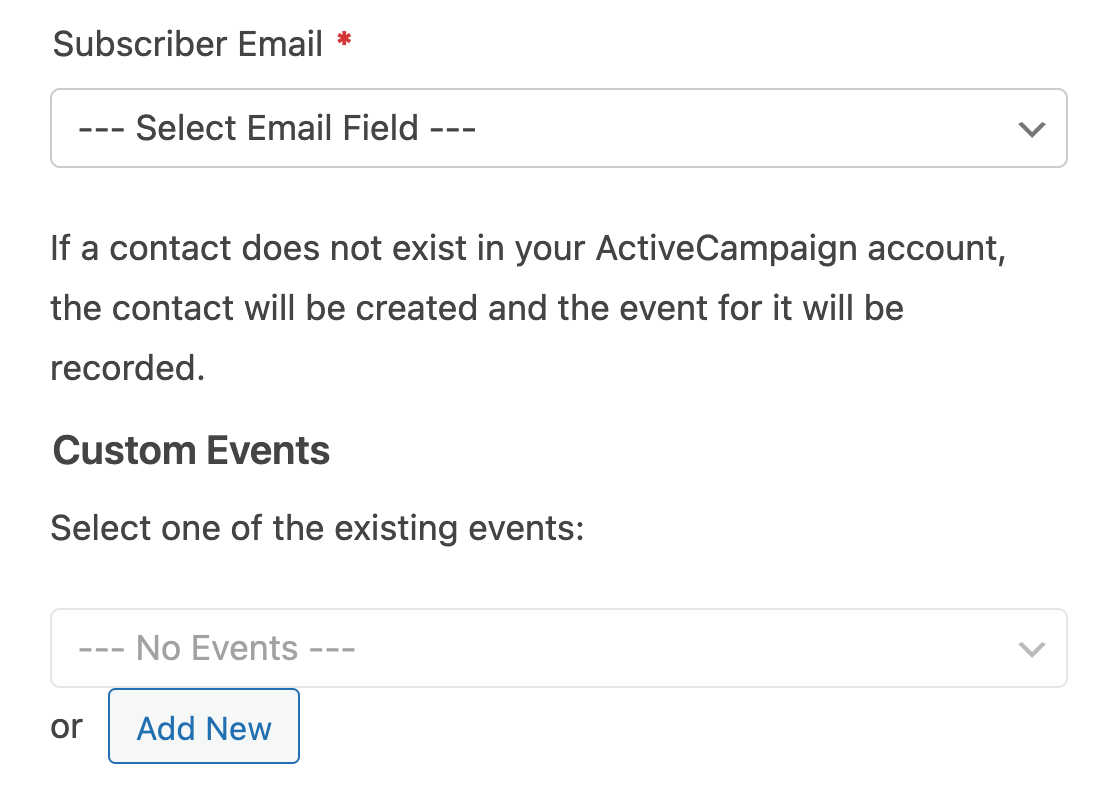 The Event Tracking settings for ActiveCampaign in the form builder