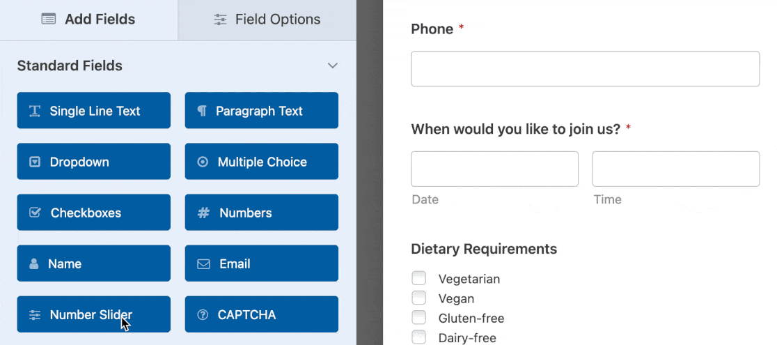 Adding a Number Slider field to a form
