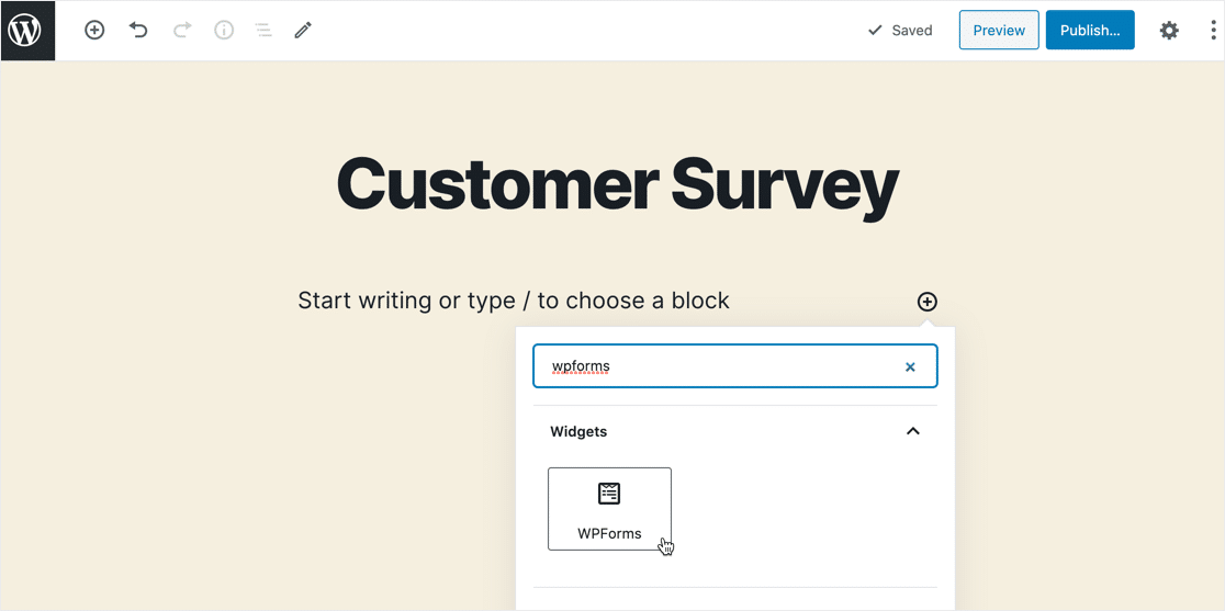 Add WPForms block