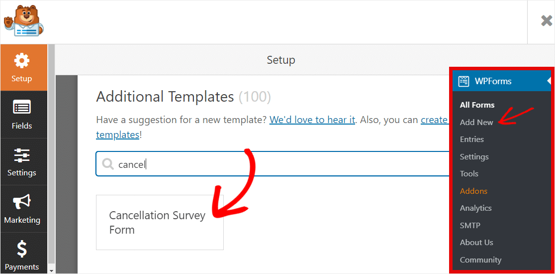 cancelation form template wpforms